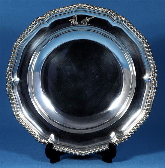 A rare and good set of six George IV silver soup plates, by Paul Storr, Diameter 245mm Total weight 108.5oz/3375grms